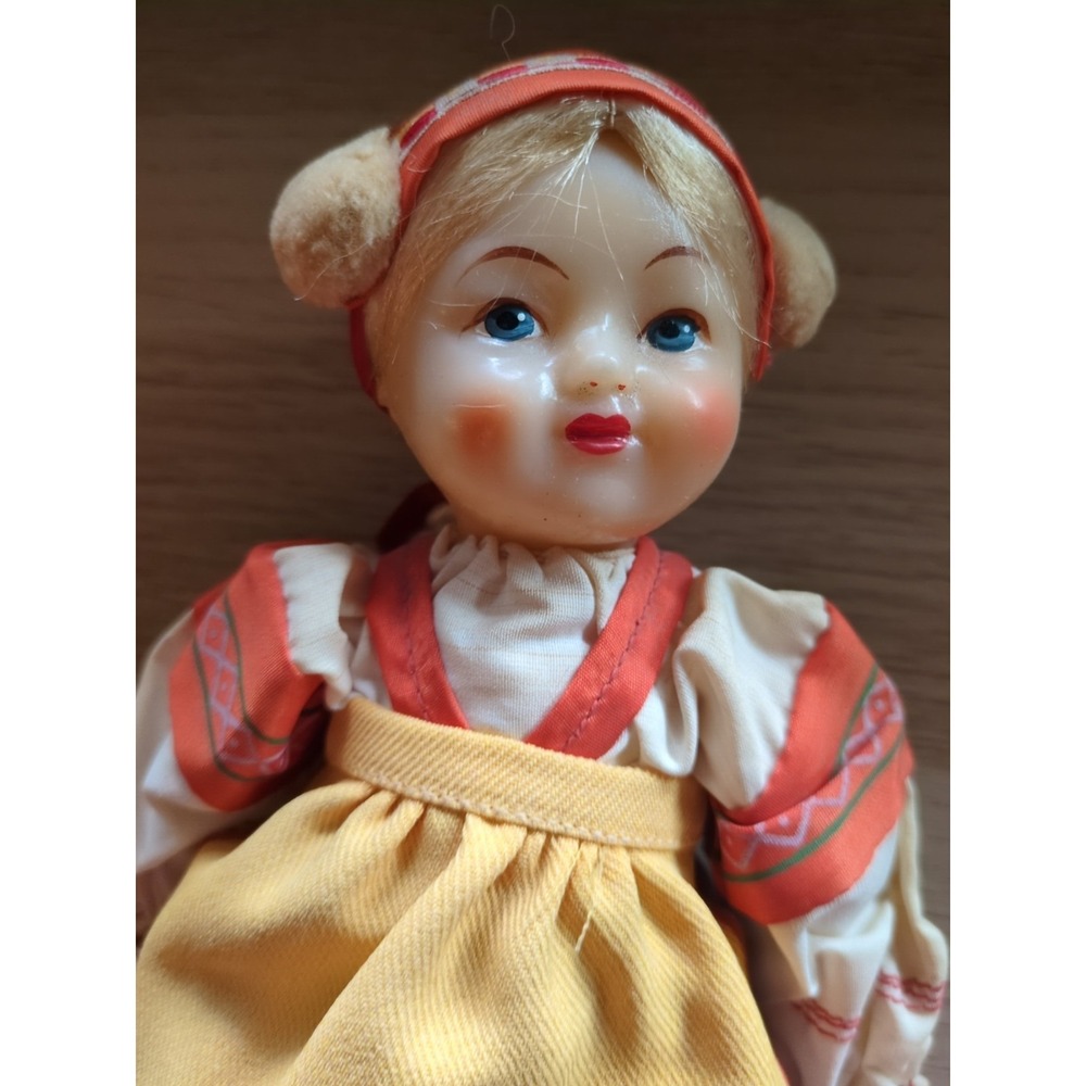 Vintage Russian ethnic clothing hard plastic doll USSR  girl with tag
